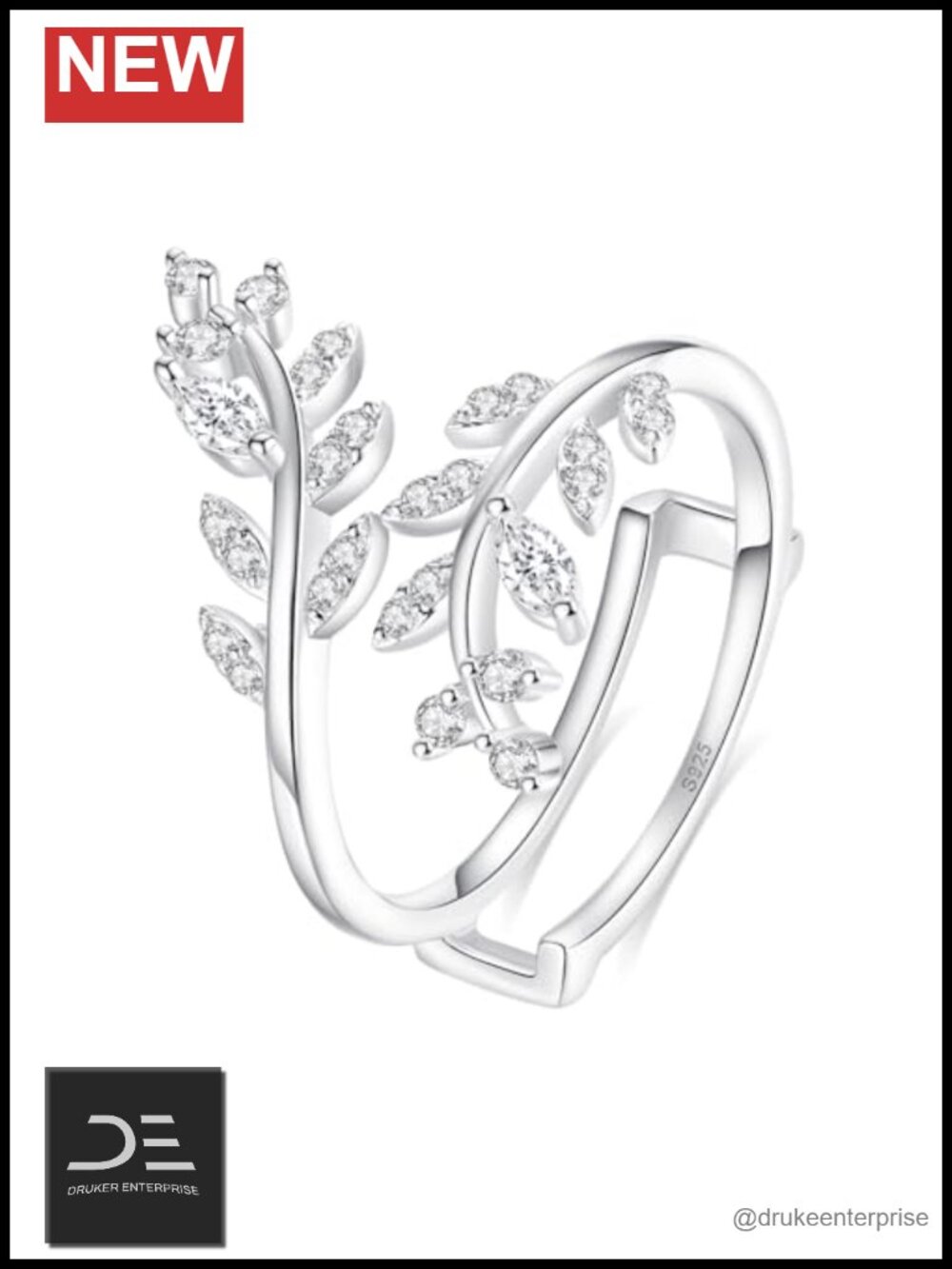 Moissanite Ring Enhancer 925 Sterling Silver Marquise Cut Open Leaves Stacking